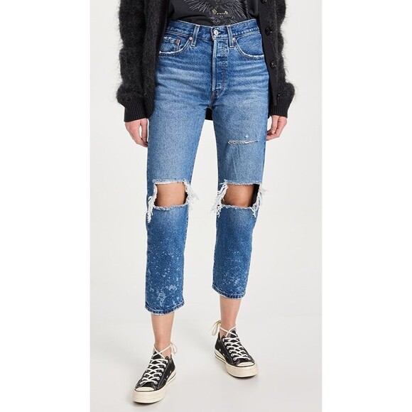 Levi’s Premium Original Cropped Denim Blue 501 Denim Jeans 29 - Picture 1 of 12